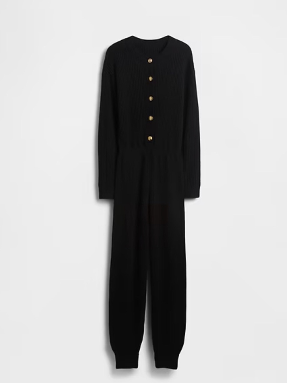 Brand new GAP Black Ribbed Knit Jumpsuit with Gold Buttons - Picture 3 of 5